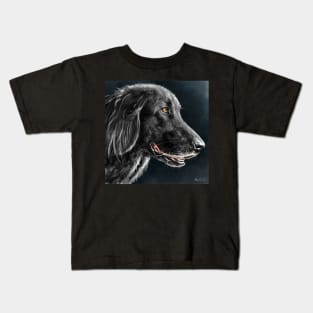 Painting of a Gorgeous Black Golden Retriever on a Dark Background Kids T-Shirt